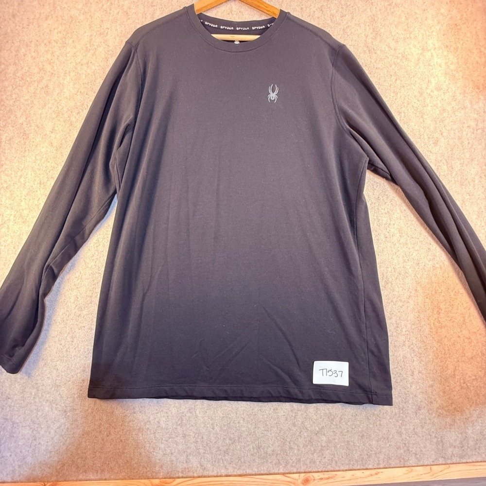 Spyder Mens XL Long Sleeve Performance Shirt‎ Black Crew Neck Activewear T1537